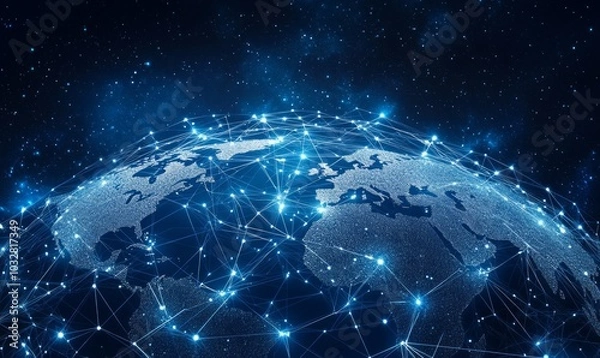 Fototapeta The concept of digital global connectivity in modern technology and network design for international communication in a futuristic cyberspace world
