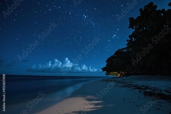 Obraz Tranquil Beachscape Under a Starry Night Sky