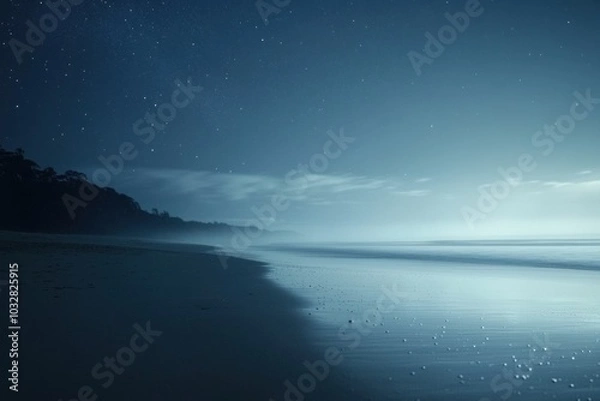 Obraz Serene Nightscape of a Starry Sky Over a Coastal Beach