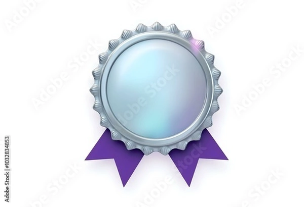 Fototapeta blank silver badge with a purple ribbon isolated on a white background create with ai