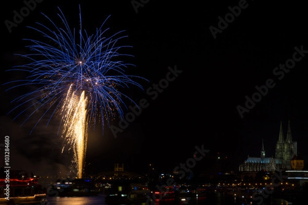 Obraz Blue firework in front of the cathedral of Cologne