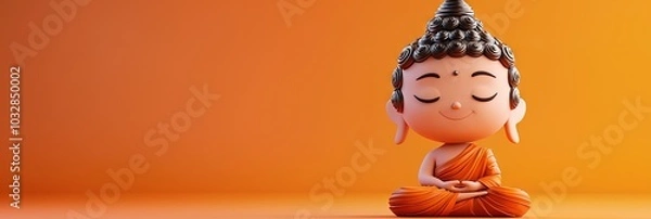 Fototapeta 3D animated cartoon bodhi day, solid background, copy space 