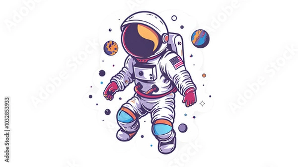 Fototapeta Colorful Astronaut Floating in Space Illustration