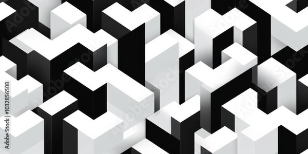 Fototapeta Black and white minimalistic abstract geometric seamless pattern featuring microcosm geometry elements. Ideal for wallpaper and decorative texture backdrops.