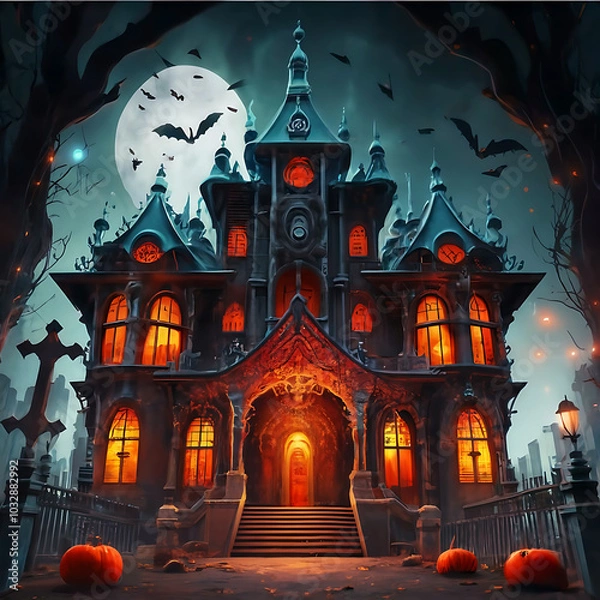 Fototapeta design Happy Halloween, Candies in the shape of pumpkins for Halloween, Generated with AI