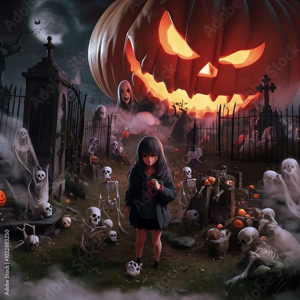 Fototapeta design Happy Halloween, Candies in the shape of pumpkins for Halloween, Generated with AI