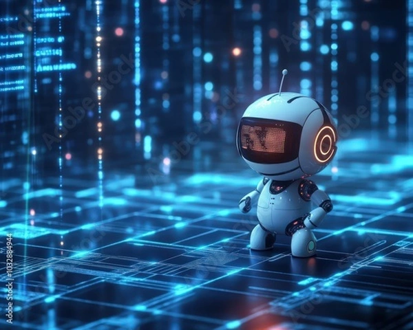 Fototapeta AI chatbot interacting with business data on a futuristic network to enhance productivity