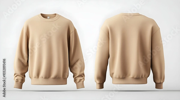 Obraz Front and back view of beige cotton crewneck sweater mockups