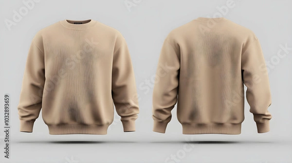 Obraz Front and back view of beige cotton crewneck sweater mockups