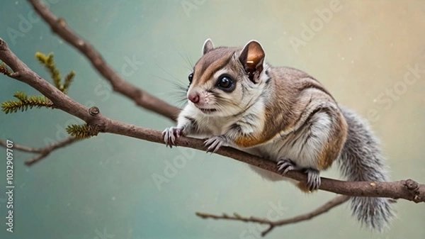 Fototapeta Siberian flying squirrel with its patagium extended