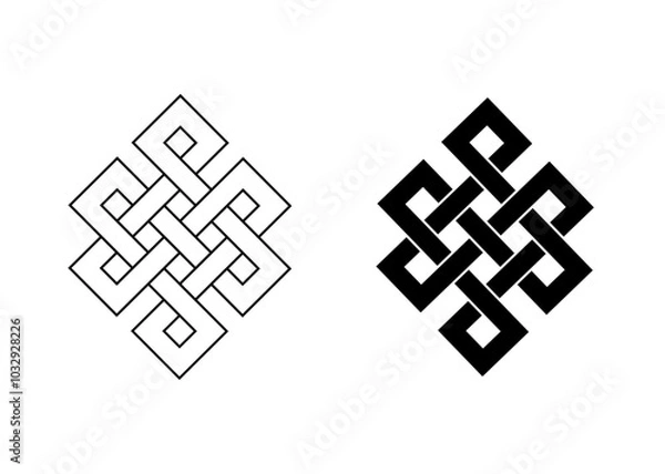Fototapeta endless tibetan eternal knot symbol tattoo logo isolated on white background. vector illustration.