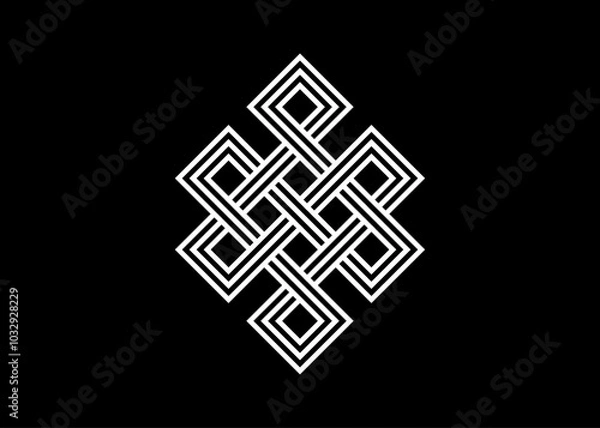 Fototapeta endless tibetan eternal knot symbol tattoo logo isolated on black background. vector illustration.