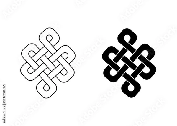 Fototapeta endless tibetan eternal knot symbol tattoo logo isolated on white background. vector illustration.