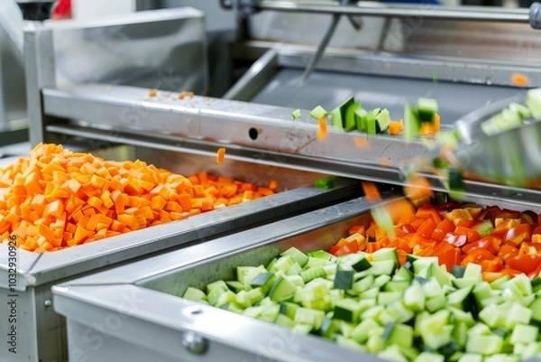 Fototapeta Precision Processing of Fresh Vegetables in a Contemporary Industrial Kitchen
