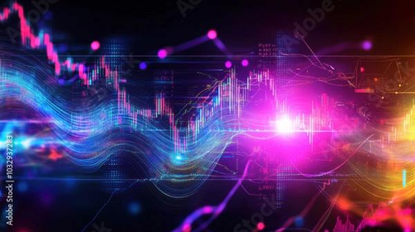 Fototapeta Dynamic wave of financial data charts showcasing vibrant colors and patterns
