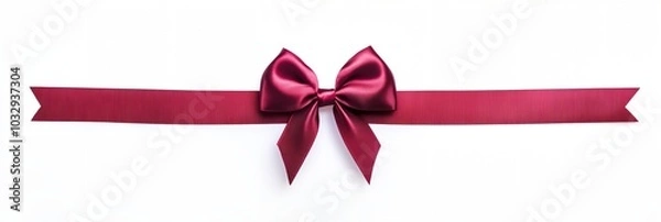 Fototapeta A red ribbon with a bow is shown on a white background. The ribbon is long and narrow, with a bow at the end. The ribbon is made of satin and has a shiny appearance