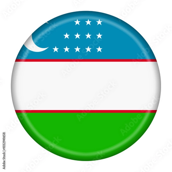 Fototapeta Uzbekistan flag button illustration with clipping path