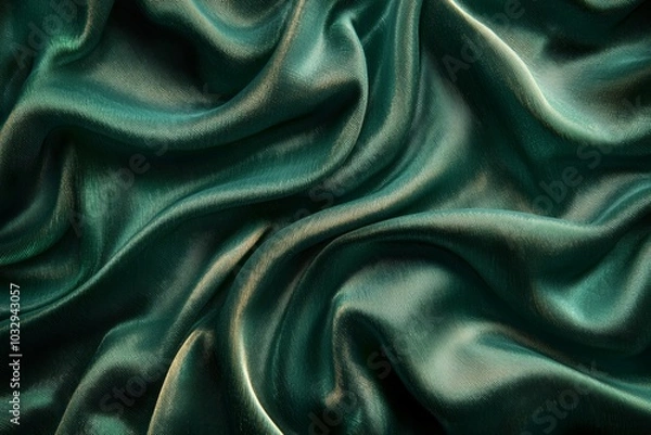 Fototapeta Soft emerald satin fabric draped elegantly with gentle folds, capturing light in rich tones