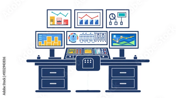 Obraz Modern Control Room with Data Visualization Screens