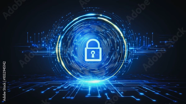 Obraz abstract innovative cyber security network, using interconnected nodes to represent business partnerships on the Smart digital Innovation city with connection network reciprocity over the smart city