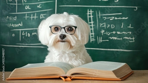 Fototapeta Clever Dog Studying in Classroom Setting