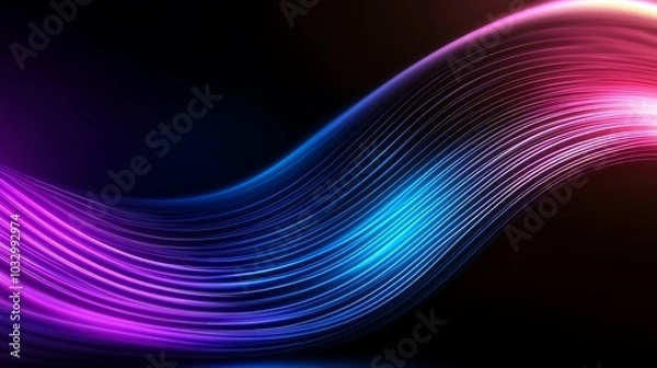 Fototapeta A vibrant wave of light in blue and pink hues, creating a visually dynamic and abstract representation against a dark background.