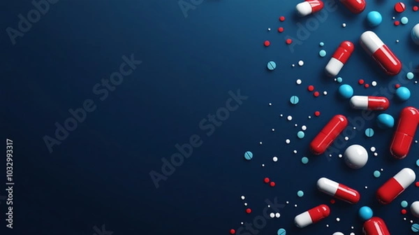 Obraz Floating Pills Against Deep Blue Abstract Backdrop