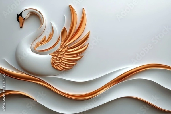 Fototapeta Abstract shapes representing swan wings, forming soft waves on a blank background