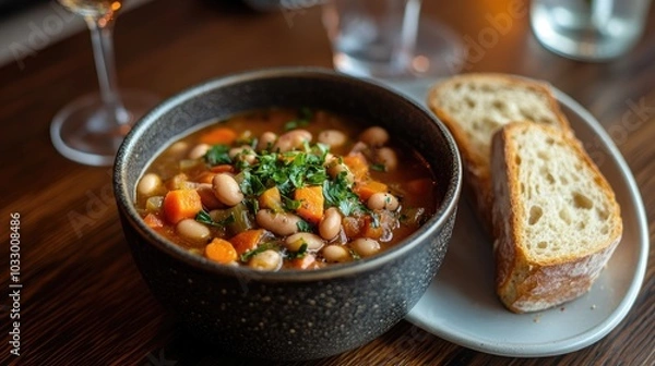 Fototapeta Comforting Ribollita Soup with Fresh Ingredients