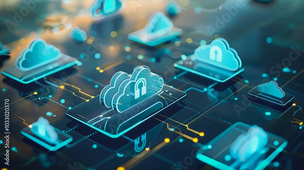 Fototapeta abstract innovative cyber security network, using interconnected nodes to represent partnerships