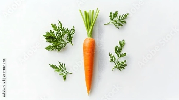 Fototapeta Carrot vegetable with leaves isolated on white background cutout.