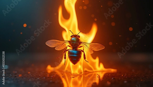 Obraz Bee surrounded by flames in a dramatic close-up