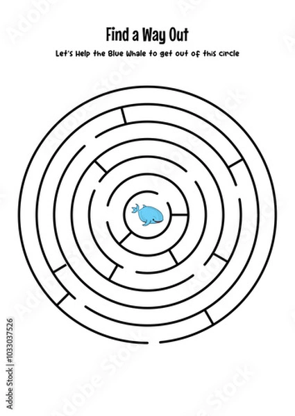 Fototapeta find the way worksheet for preschool. educational game for children. Education worksheet Printable A4 size. focus exercise
