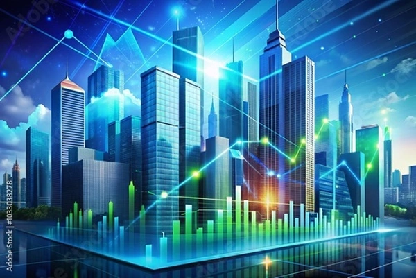 Fototapeta 3D Illustration of Stock Market Online Business Concept with Graphs and Data Visuals for Financial Growth