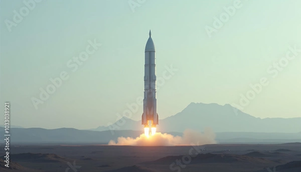 Fototapeta Space rocket launching into a clear sky