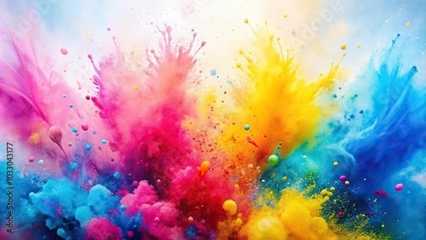 Fototapeta Abstract watercolor background with forced perspective and splashes of pink, yellow, and blue