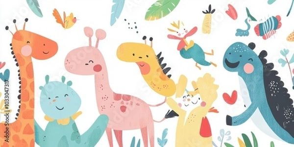 Fototapeta Cute animal illustration with vibrant colors.
