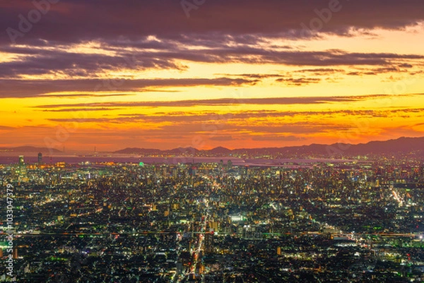 Obraz 夕焼けと大阪の夜景