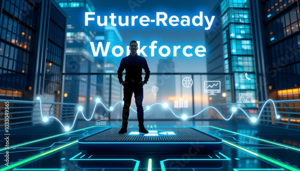 Fototapeta Future-Ready Workforce concept representing innovation, adaptability, and the evolving role of technology in the workforce