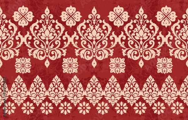 Fototapeta Abstract Traditional Scribble Style Hand Drawn Ikat Seamless Vector Pattern Trendy Fashion Colors Perfect for Allover Fabric Print or Wall Paper Damask Ethnic Concept Bright Orange White Tones