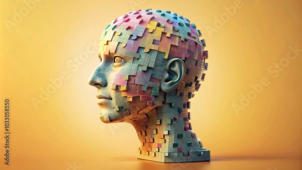 Obraz Human head from puzzles, for World Mental Health Day, created using Generative AI technology.