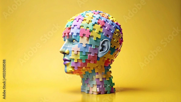 Obraz Human head from puzzles, for World Mental Health Day, created using Generative AI technology.
