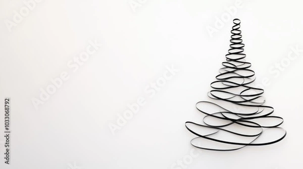 Fototapeta A minimalistic Christmas tree design crafted from a single line on a clean white background for elegant holiday decor