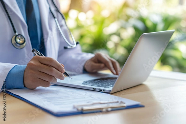 Fototapeta The Modern Physician: Balancing Technology and Patient Care in a Digital Age