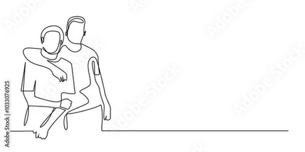 Fototapeta one continuous line drawing of adult siblings. one line drawing of brother and sister's closeness. single line vector illustration of a harmonious family. isolated on white background