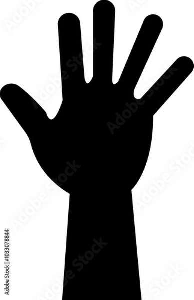 Fototapeta Human hand Gesture icon in trendy black flat style. Hand drawn Emoji. Perfect vector for communication, body language, design element. Raise hand Waving sign symbol isolated on transparent background.