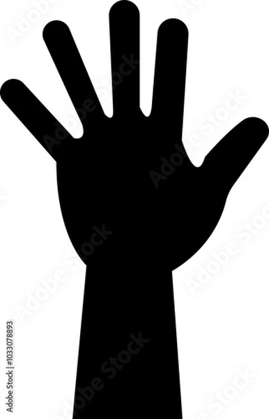 Fototapeta Human hand Gesture icon in trendy black flat style. Hand drawn Emoji. Perfect vector for communication, body language, design element. Raise hand Waving sign symbol isolated on transparent background.