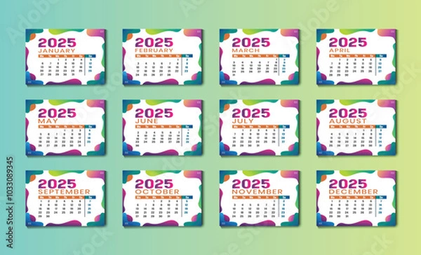 Fototapeta Modern 2025 new year english desk calendar template printable design