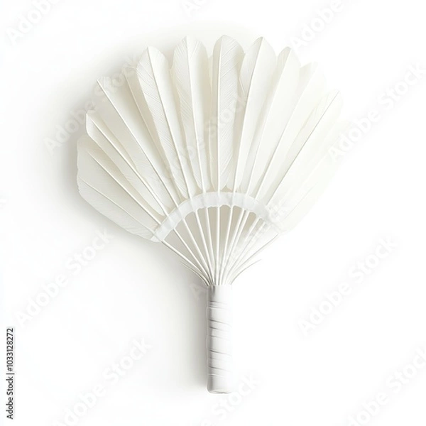 Fototapeta A white feather fan with a white handle, on a white background