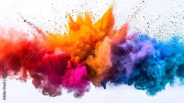 Fototapeta Lush Lava color powder explosion on white background. Colored cloud. Colorful dust explode. Paint Holi. 